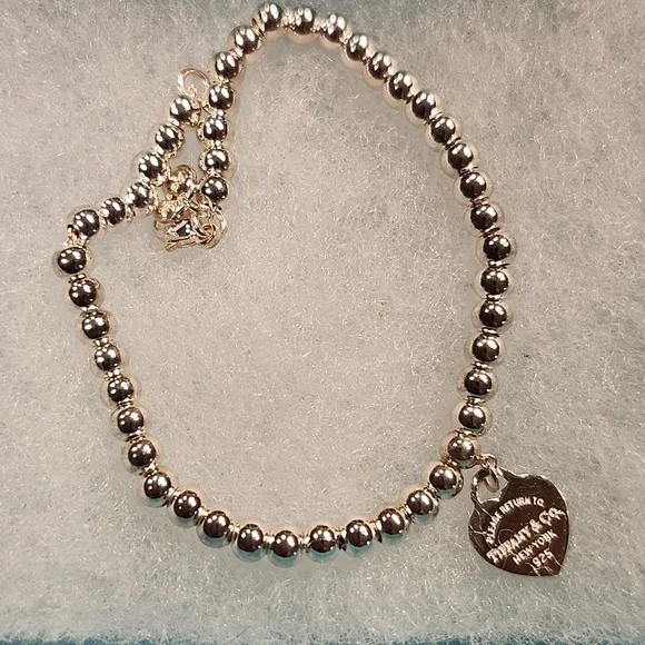 TIFFANY Pink Heart Tag Bead Bracelet in Silver, 4mm 💗 - Picture 10 of 15